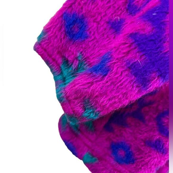 Vintage 90s Tribal Fuchsia Fleece Hoodie Pullover Sweater - Picture 6 of 12